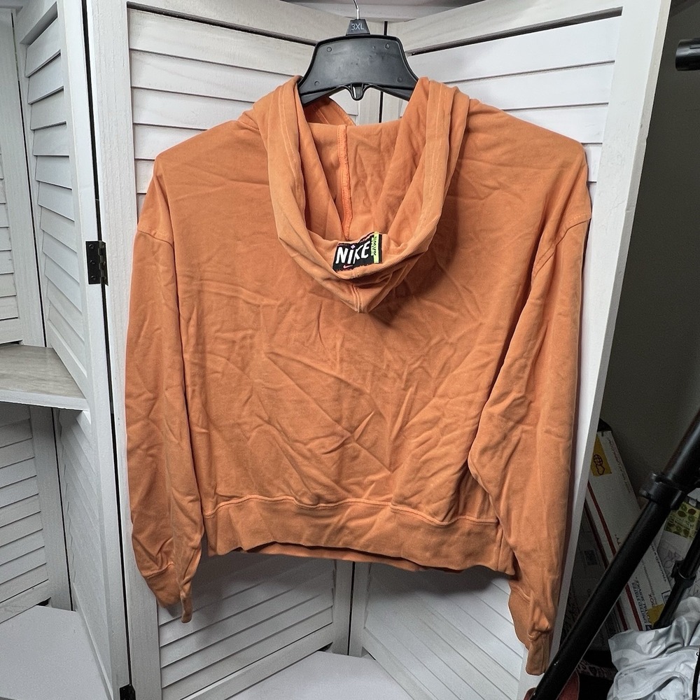 Nike Just Do It Orange Long Sleeve Oversized Cropped Hoodie Sweatshirt Unisex XS - Picture 2 of 6